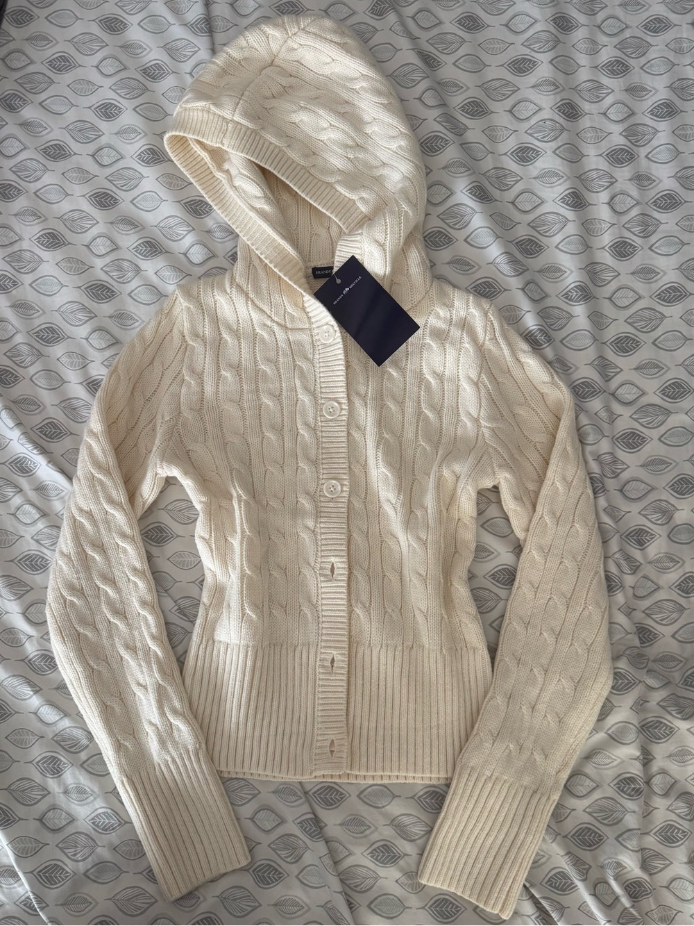 Brandy Melville Cream Cable Knit Hooded Jacket